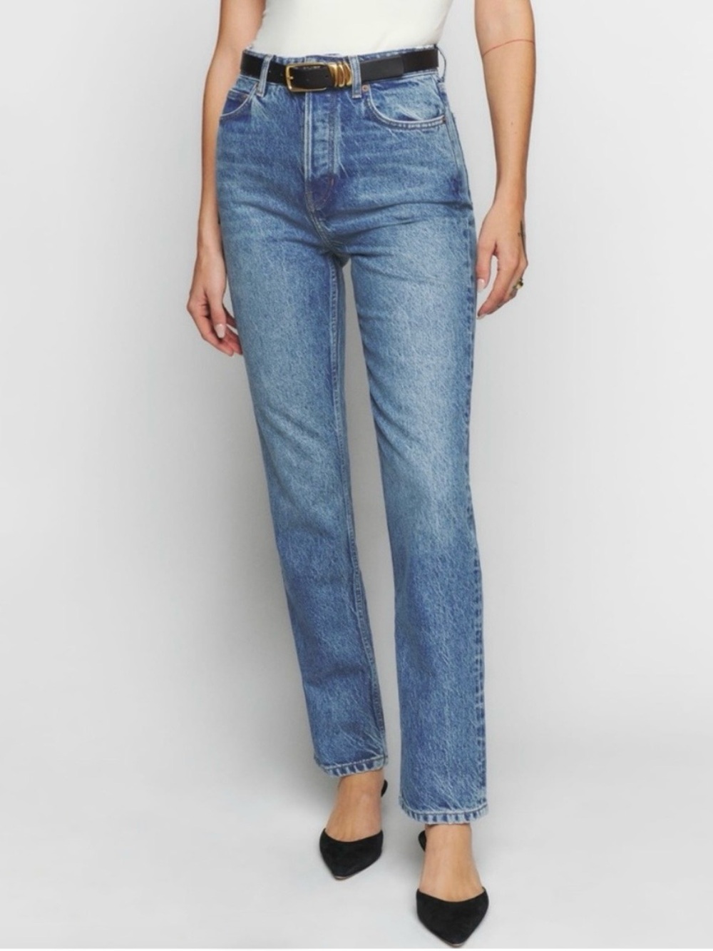 Reformation Cynthia High Rise Straight-Leg Jeans in Medium Blue 26